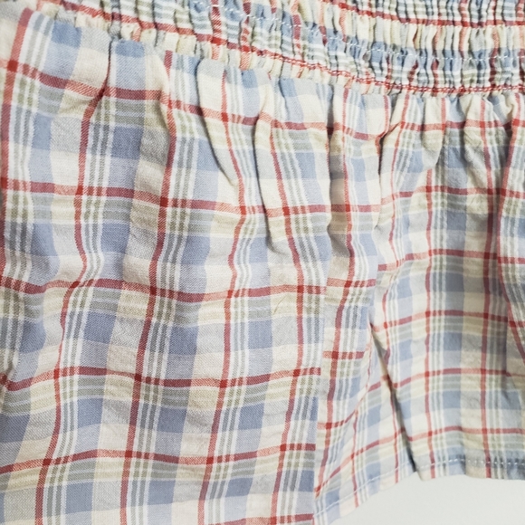 Size 10 M/L Madewell Seersucker Smocked Peplum Top in Plaid Spring Summer - Picture 5 of 5